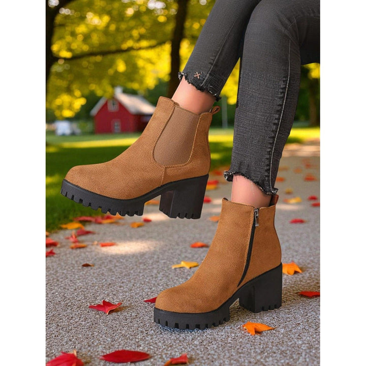 Polymnia | Women's Chelsea Ankle Boots | Block Heel Platform Side Zip