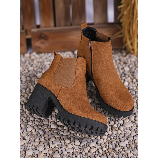 Polymnia | Women's Chelsea Ankle Boots | Block Heel Platform Side Zip