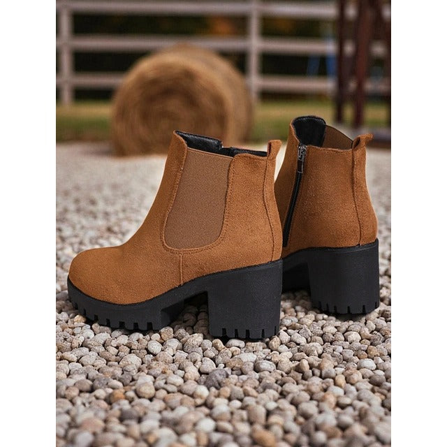 Polymnia | Women's Chelsea Ankle Boots | Block Heel Platform Side Zip