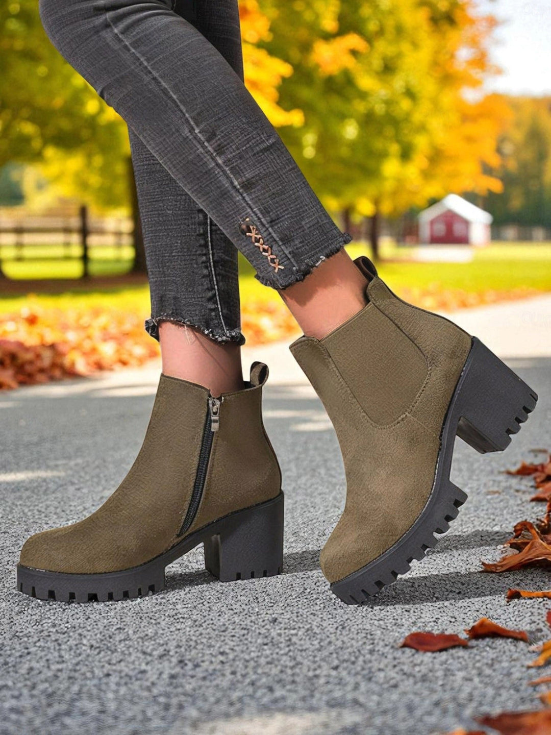 Polymnia | Women's Chelsea Ankle Boots | Block Heel Platform Side Zip