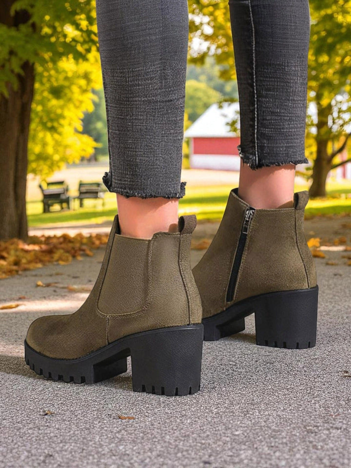 Polymnia | Women's Chelsea Ankle Boots | Block Heel Platform Side Zip