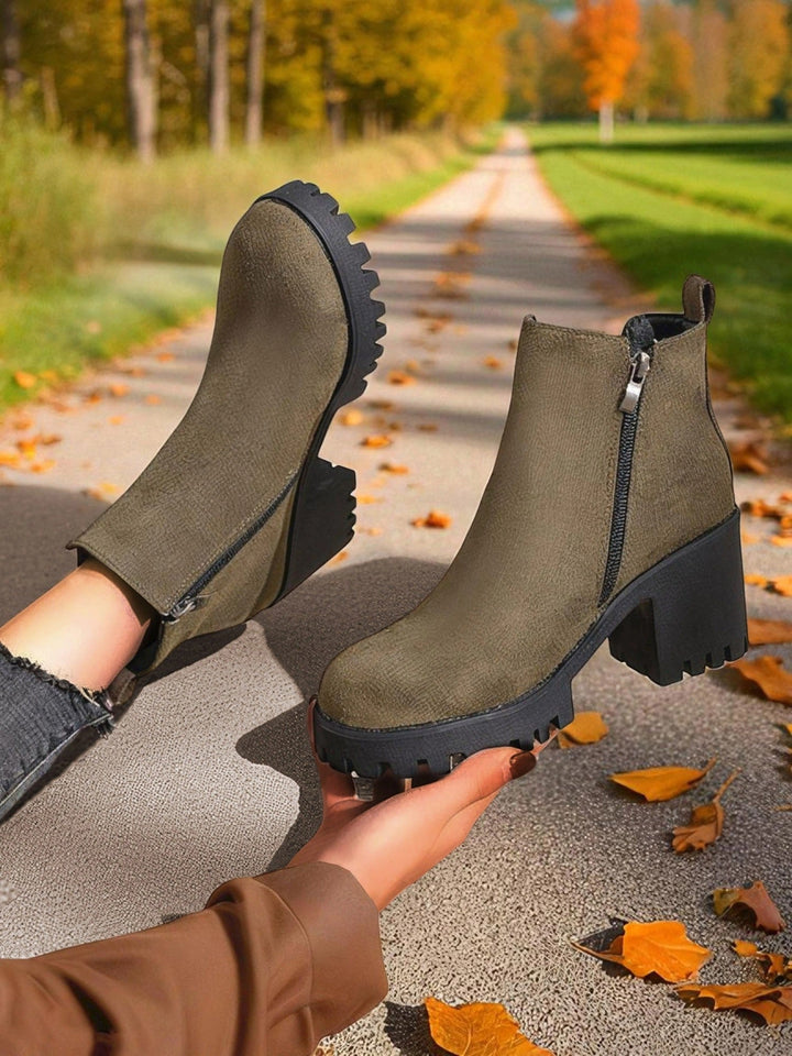 Polymnia | Women's Chelsea Ankle Boots | Block Heel Platform Side Zip