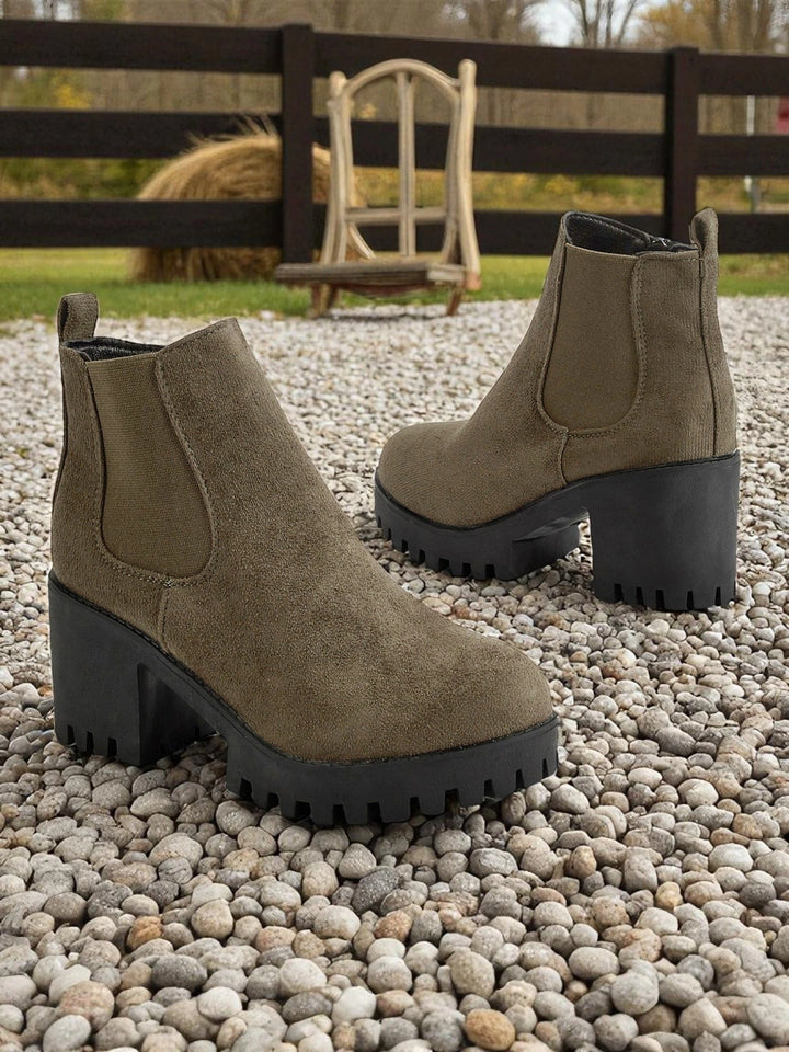 Polymnia | Women's Chelsea Ankle Boots | Block Heel Platform Side Zip