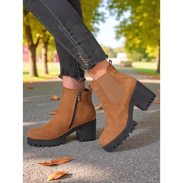Polymnia | Women's Chelsea Ankle Boots | Block Heel Platform Side Zip