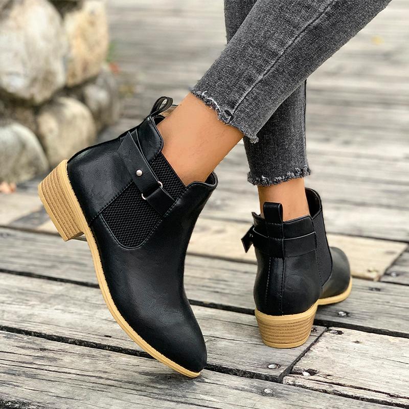 Nova | Women's Chelsea Ankle Boots | Buckle Strap Block Heel
