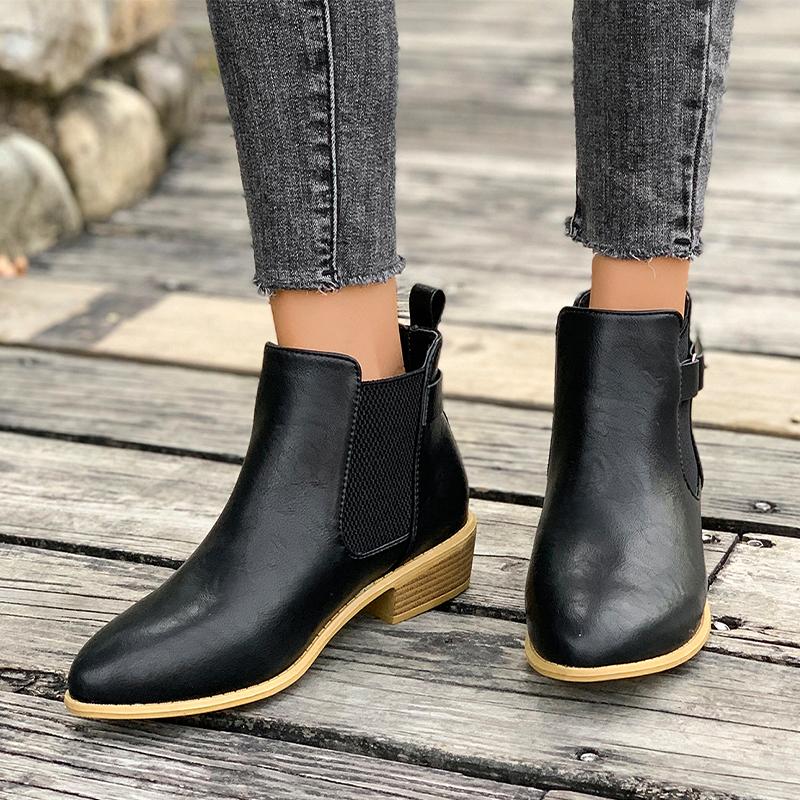 Nova | Women's Chelsea Ankle Boots | Buckle Strap Block Heel