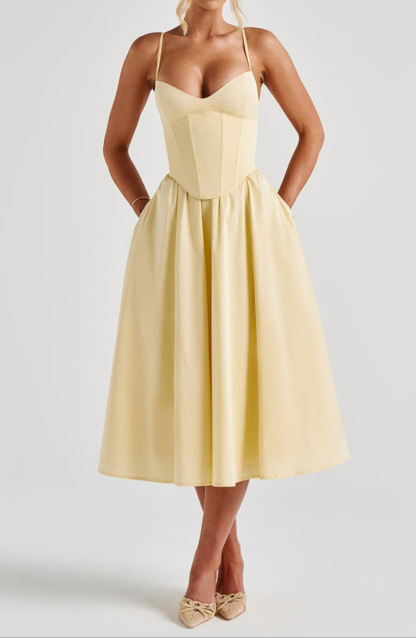 Women's Corset Dress Midi A-Line Spaghetti Strap | Formal