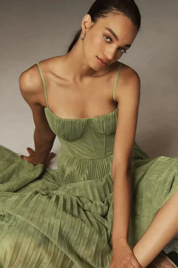 Women's Corset Dress Pleated Midi Spaghetti Strap | Formal