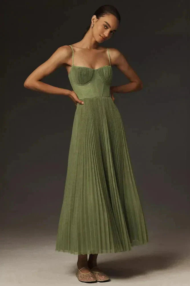 Women's Corset Dress Pleated Midi Spaghetti Strap | Formal