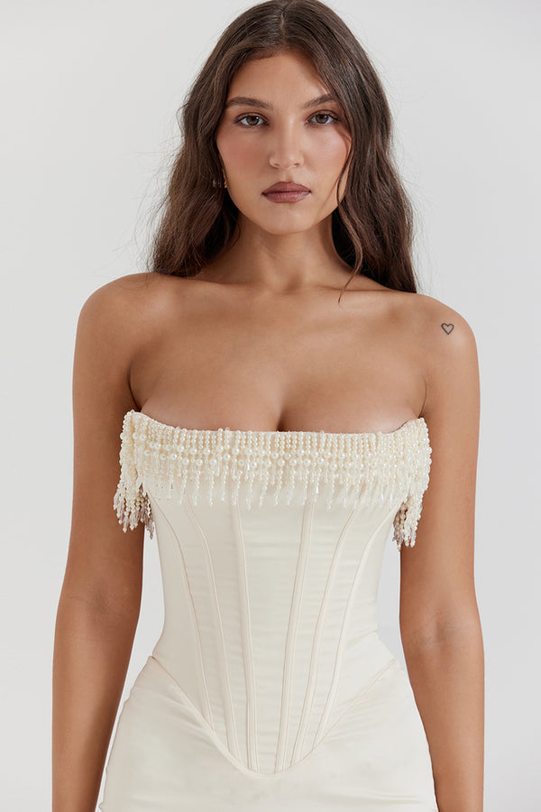 Women's Corset Dress Strapless Beaded Midi | Evening