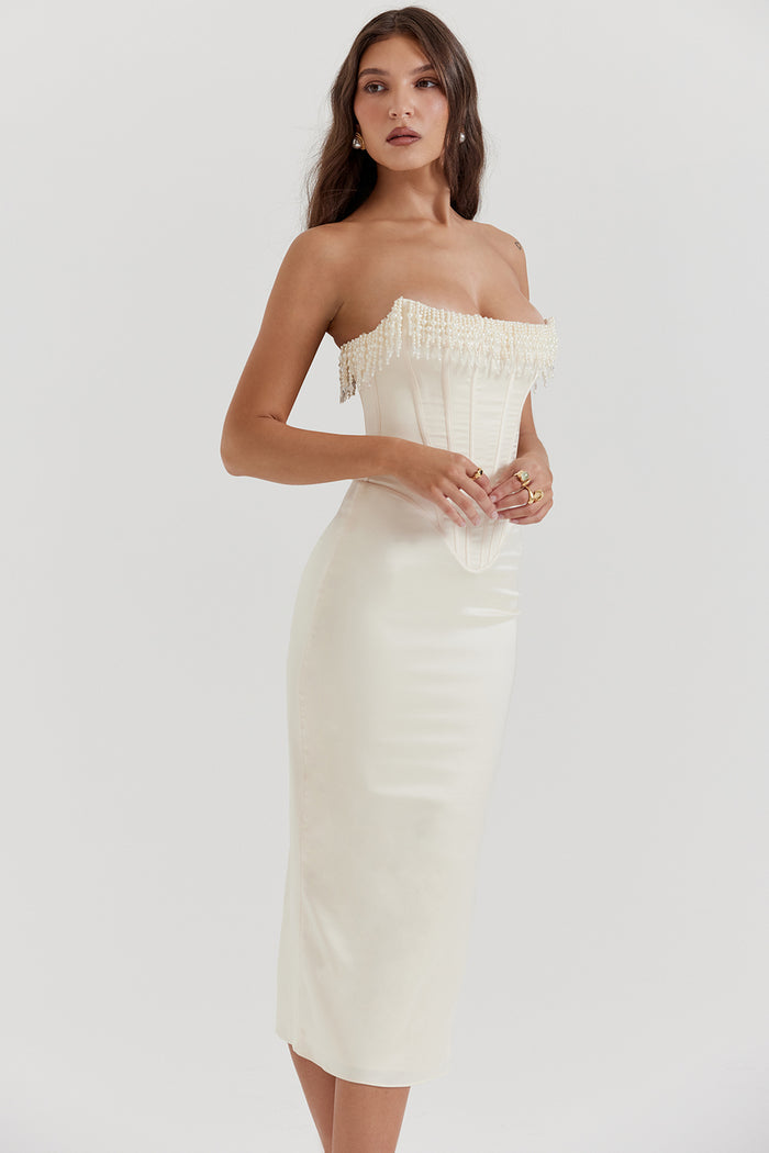 Women's Corset Dress Strapless Beaded Midi | Evening