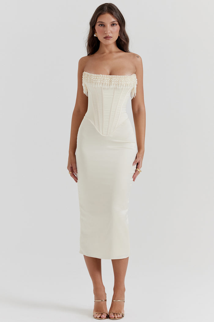 Women's Corset Dress Strapless Beaded Midi | Evening