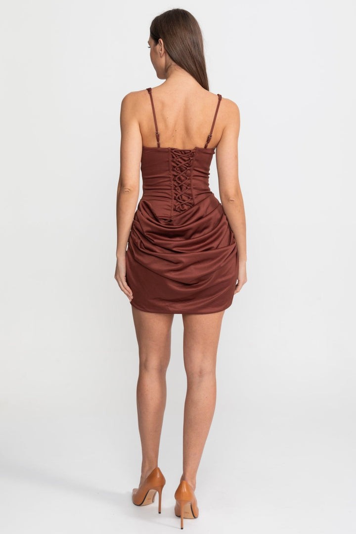 Women's Corset Dress with Ruched Skirt & Square Neck | Mini Party