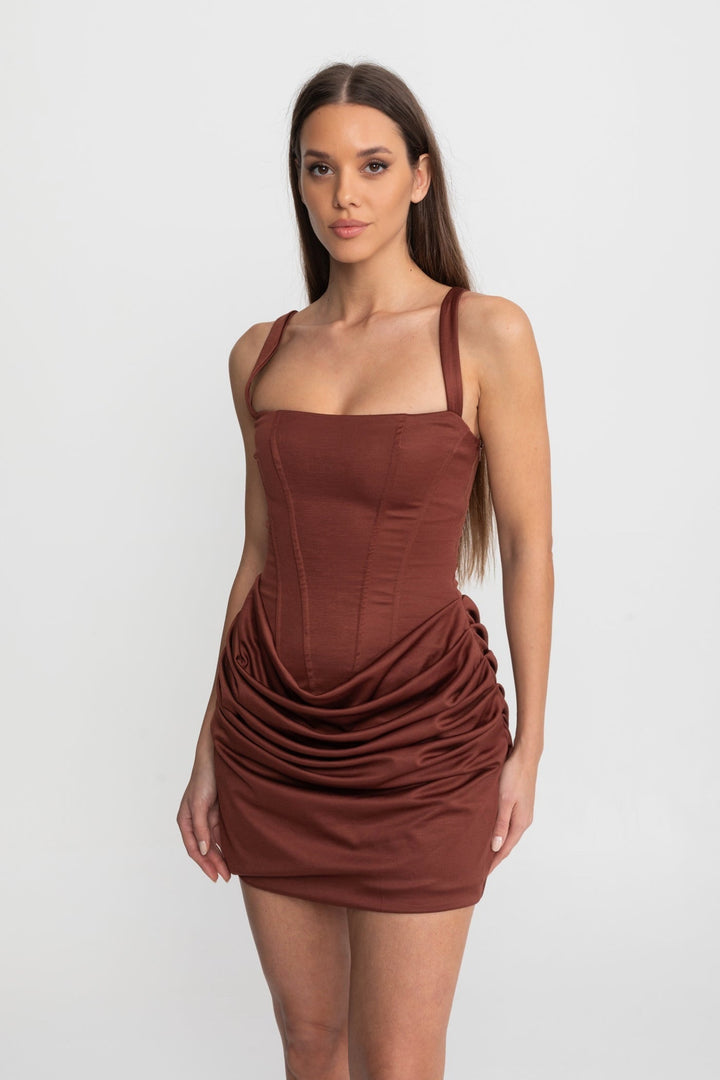 Women's Corset Dress with Ruched Skirt & Square Neck | Mini Party