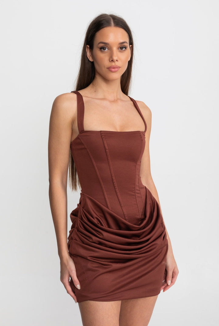Women's Corset Dress with Ruched Skirt & Square Neck | Mini Party