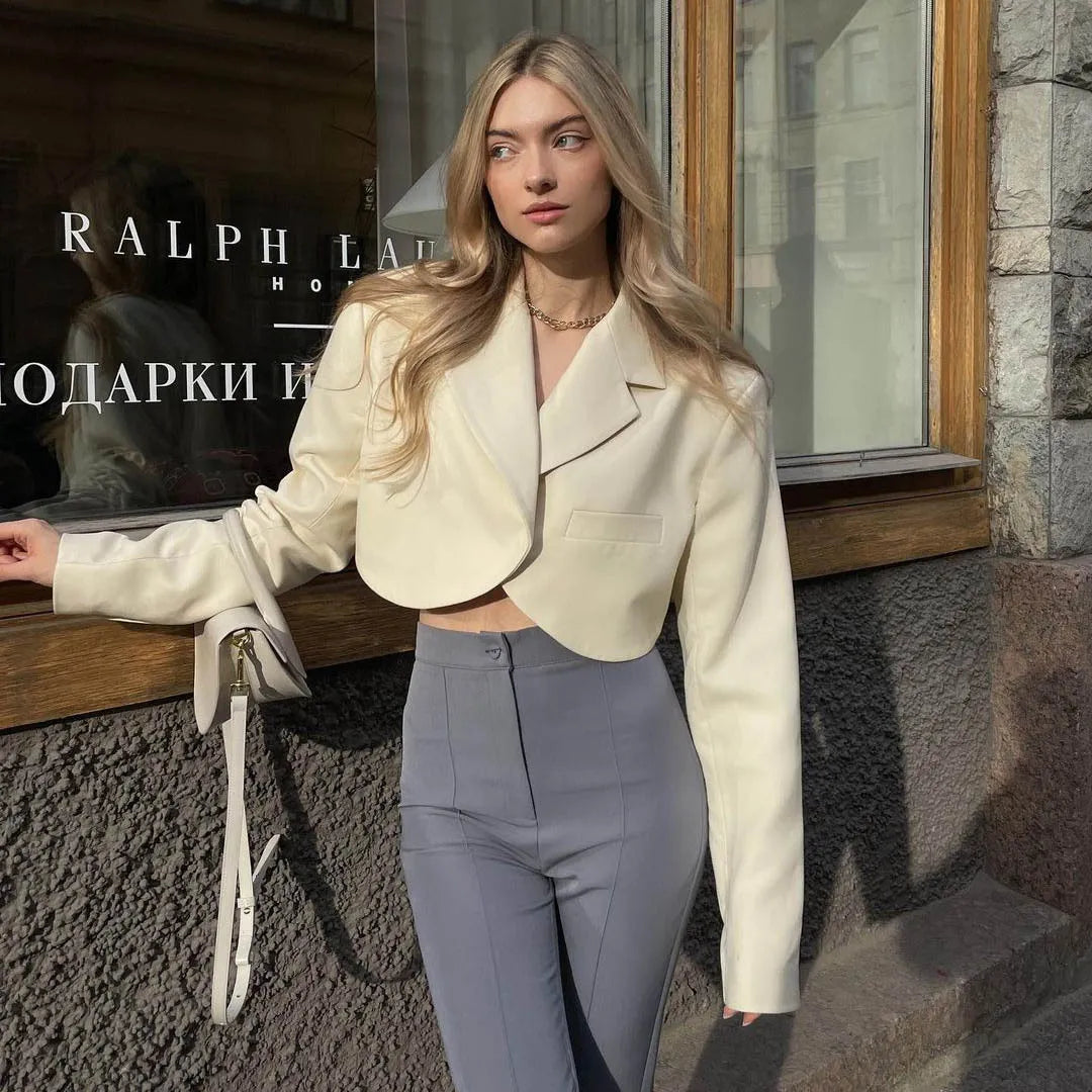 Maya | Women's Cropped Blazer | Curved Hem Notched Collar