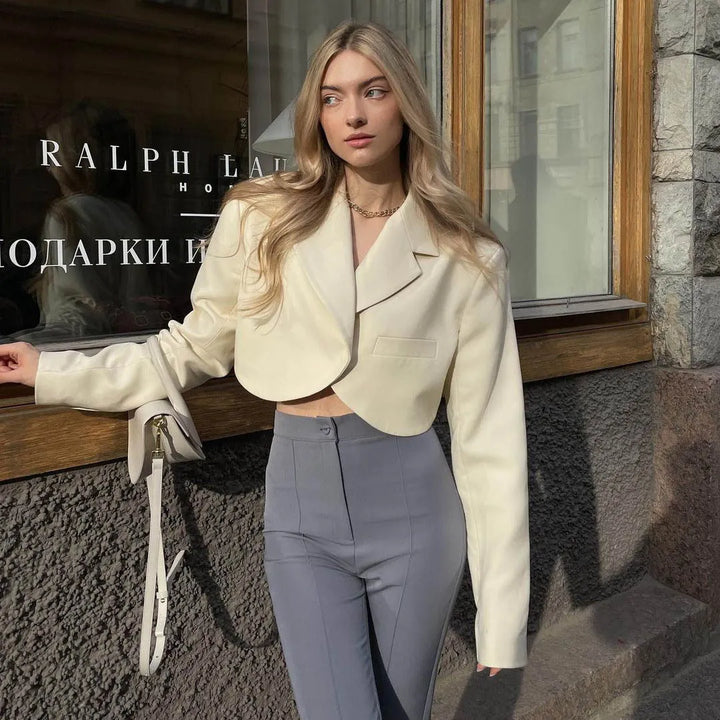 Maya | Women's Cropped Blazer | Curved Hem Notched Collar