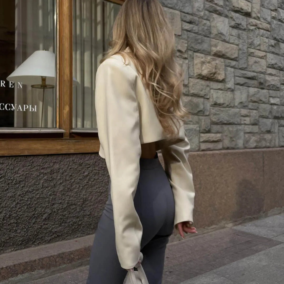 Maya | Women's Cropped Blazer | Curved Hem Notched Collar