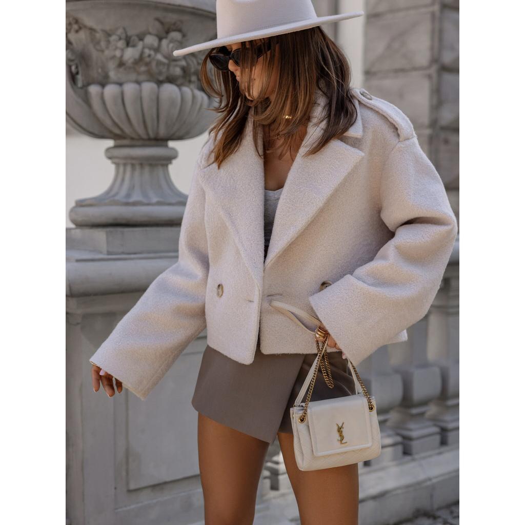Agafia | Women's Cropped Blazer | Double Breasted Wide Lapel Boxy Short