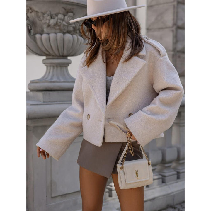 Agafia | Women's Cropped Blazer | Double Breasted Wide Lapel Boxy Short