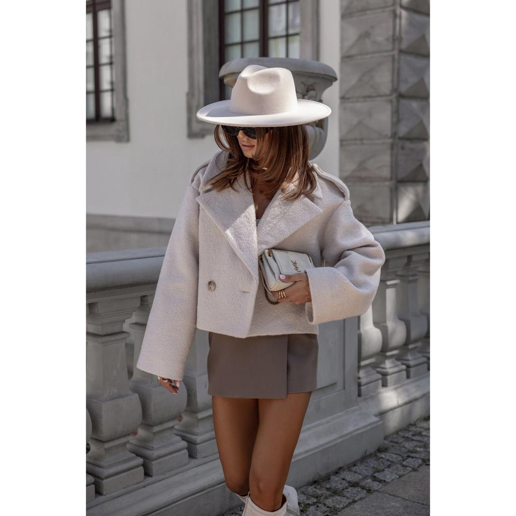 Agafia | Women's Cropped Blazer | Double Breasted Wide Lapel Boxy Short
