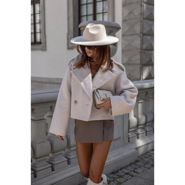 Agafia | Women's Cropped Blazer | Double Breasted Wide Lapel Boxy Short