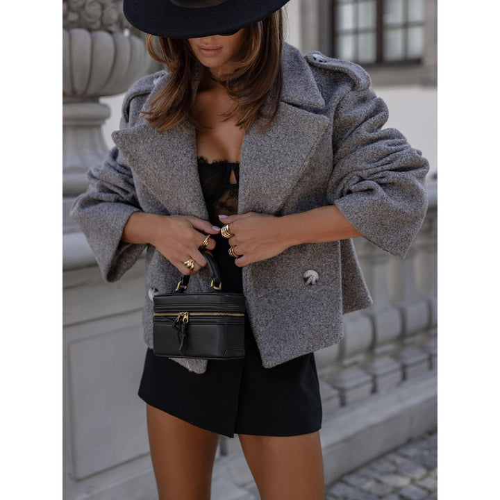Agafia | Women's Cropped Blazer | Double Breasted Wide Lapel Boxy Short