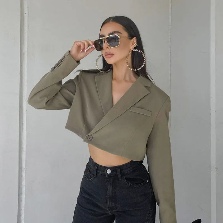 Rycheza | Women's Cropped Blazer | Lapel Collar Button Short