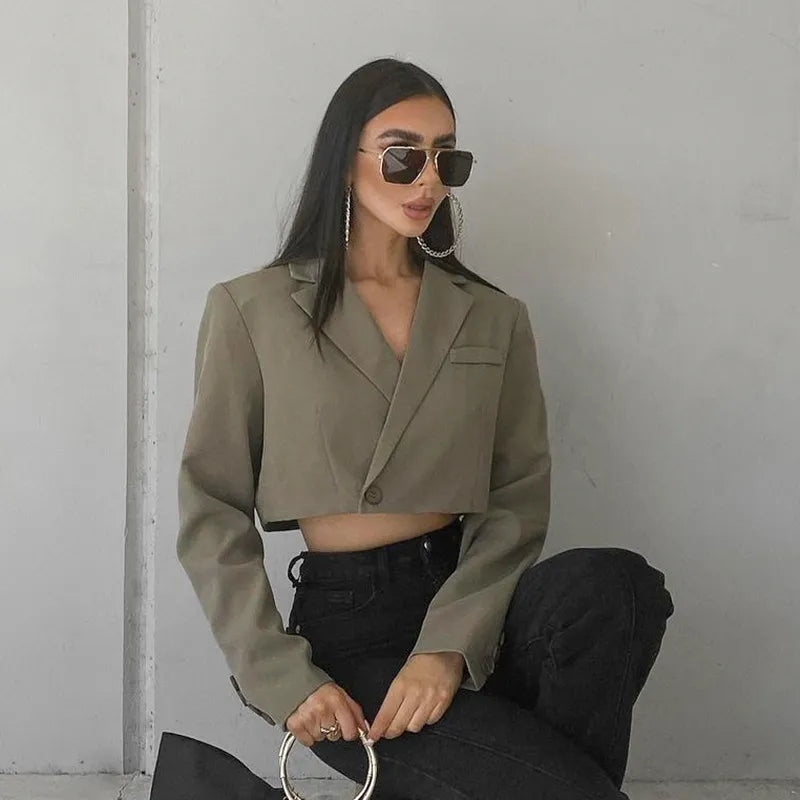 Rycheza | Women's Cropped Blazer | Lapel Collar Button Short