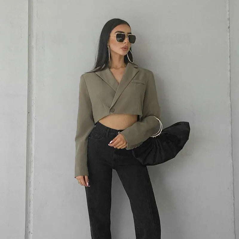 Rycheza | Women's Cropped Blazer | Lapel Collar Button Short
