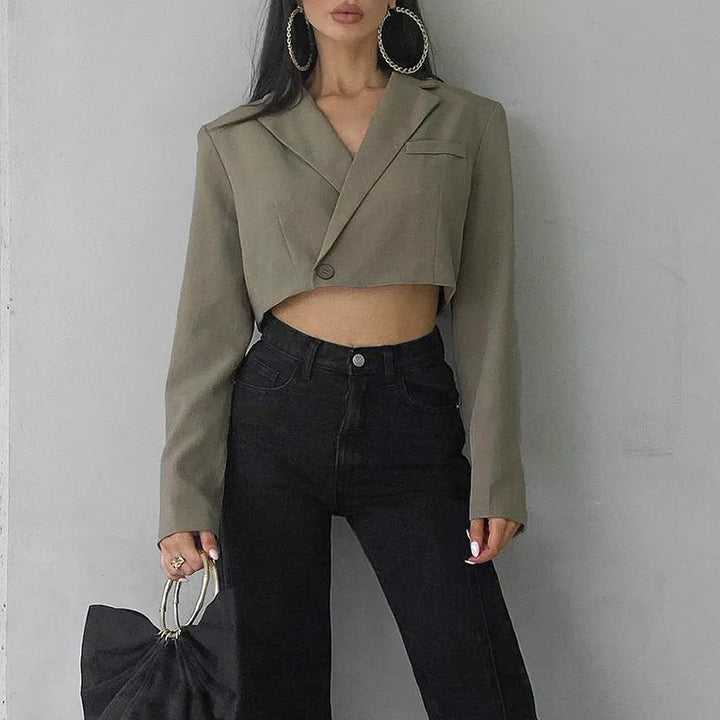 Rycheza | Women's Cropped Blazer | Lapel Collar Button Short