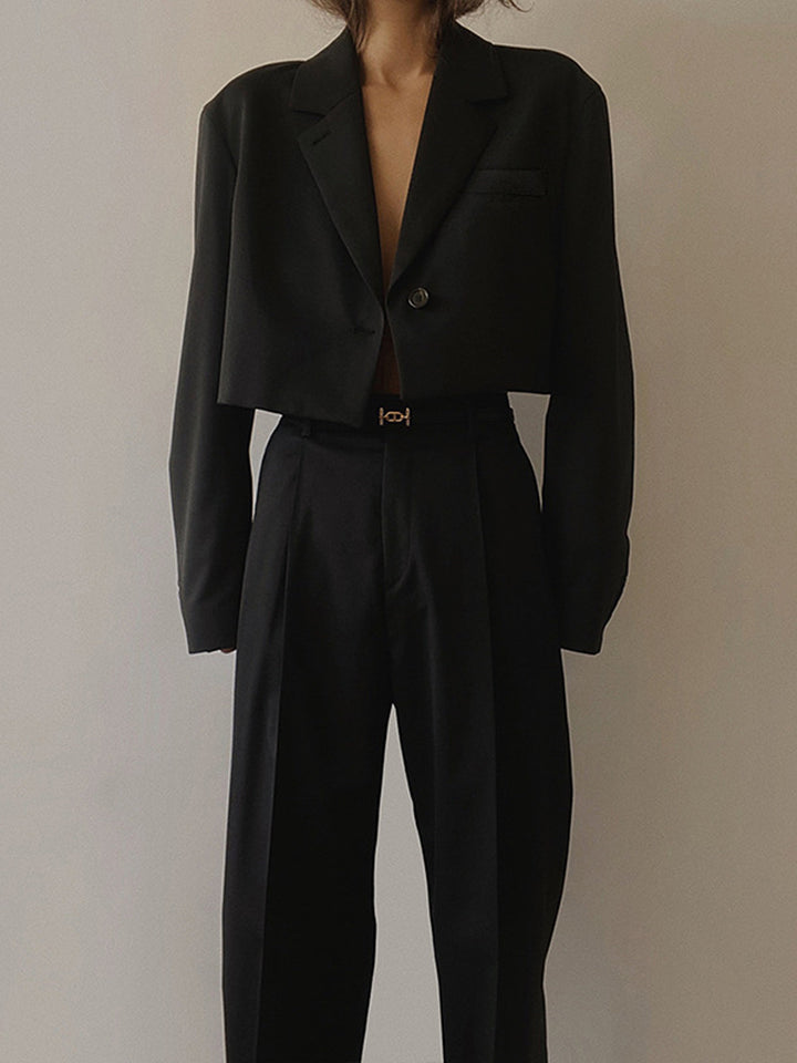 Eithne | Women's Cropped Blazer | Notched Lapel Button Minimalist