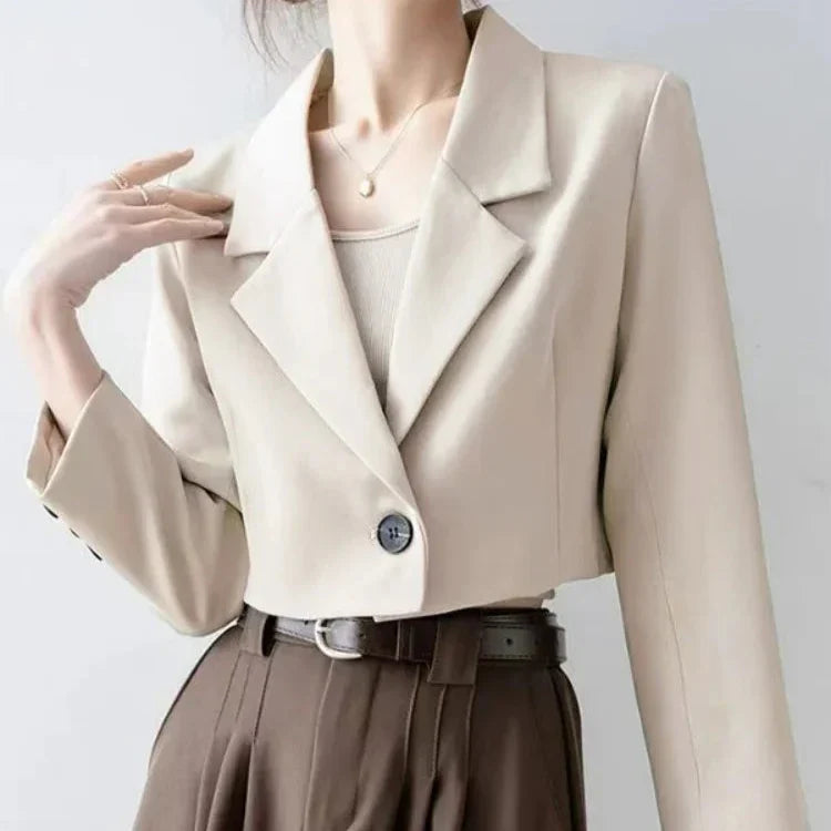 Athenais | Women's Cropped Blazer | Notched Lapel Single Button Tailored