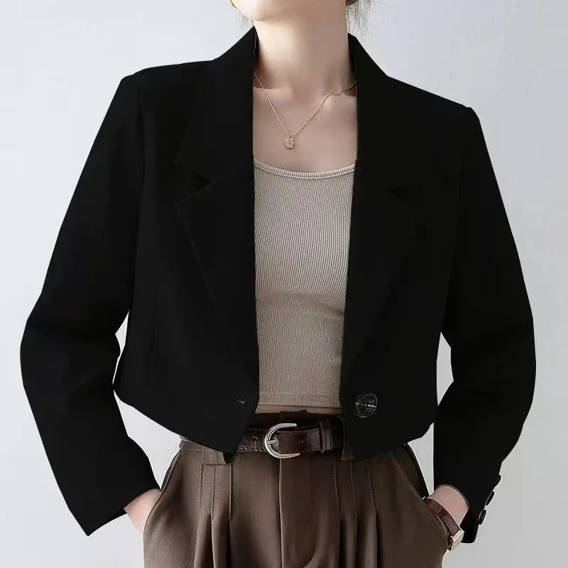 Athenais | Women's Cropped Blazer | Notched Lapel Single Button Tailored