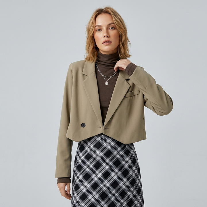 Nova | Women's Cropped Blazer | Notched Lapel Welt Pocket Casual