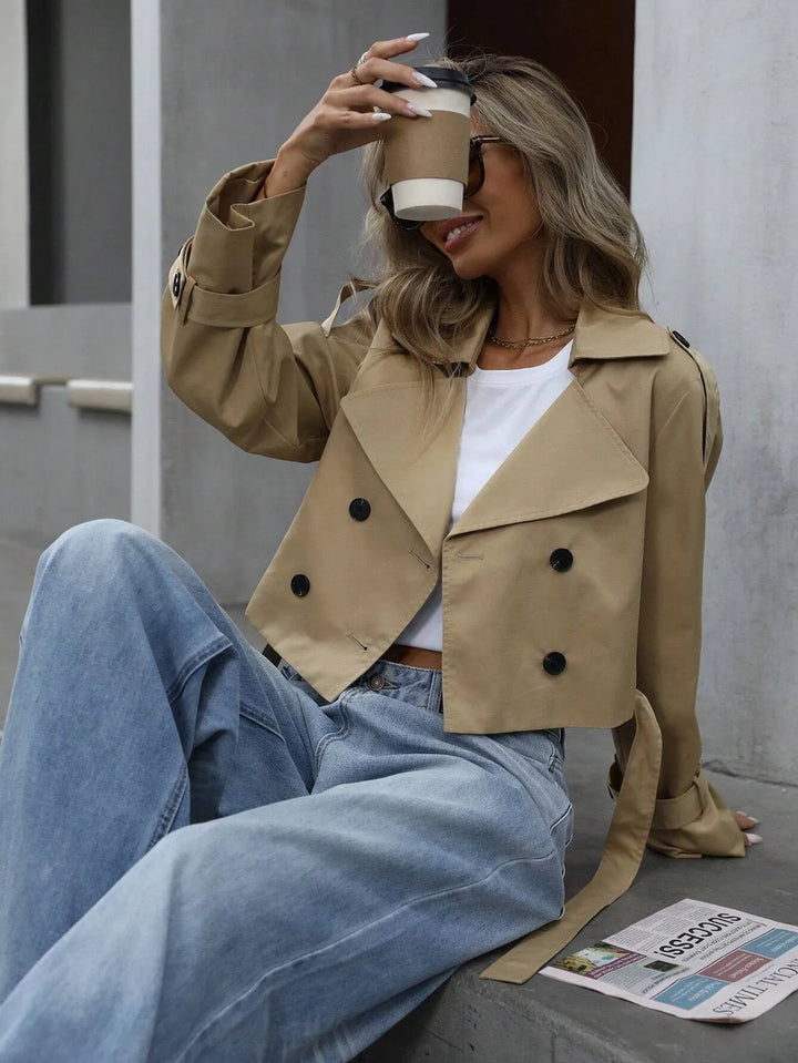 Kavya | Women's Cropped Double-Breasted Trench Coat | Lapel