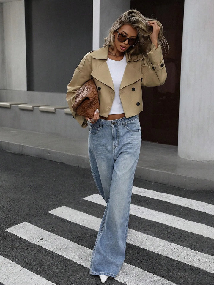 Kavya | Women's Cropped Double-Breasted Trench Coat | Lapel