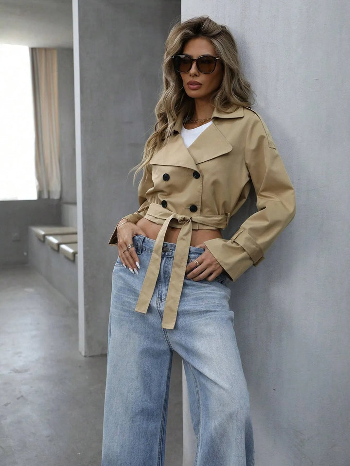 Kavya | Women's Cropped Double-Breasted Trench Coat | Lapel
