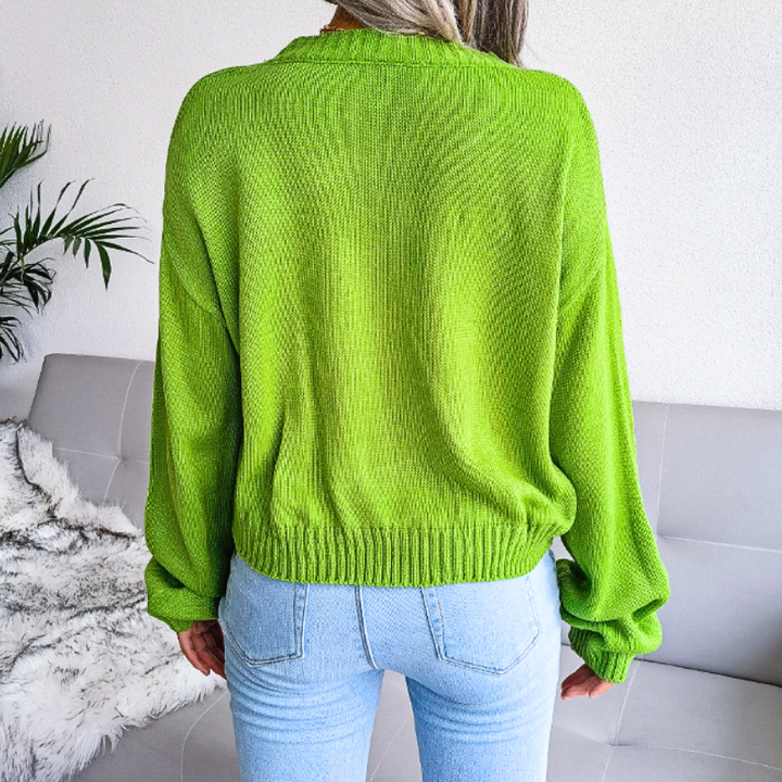 Marisol | Women's Cropped Knit Cardigan | Cloud Print Button Up V-Neck