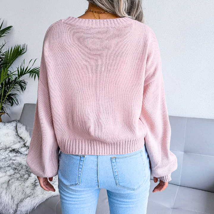 Marisol | Women's Cropped Knit Cardigan | Cloud Print Button Up V-Neck