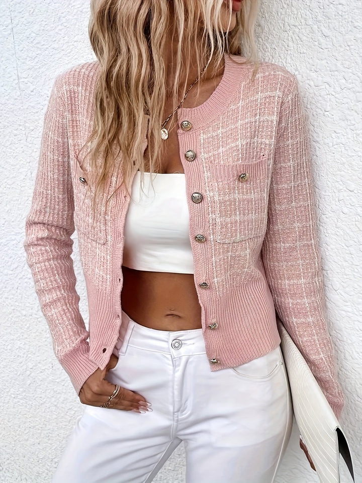 Eglantine | Women's Cropped Knit Cardigan | Houndstooth Button Up