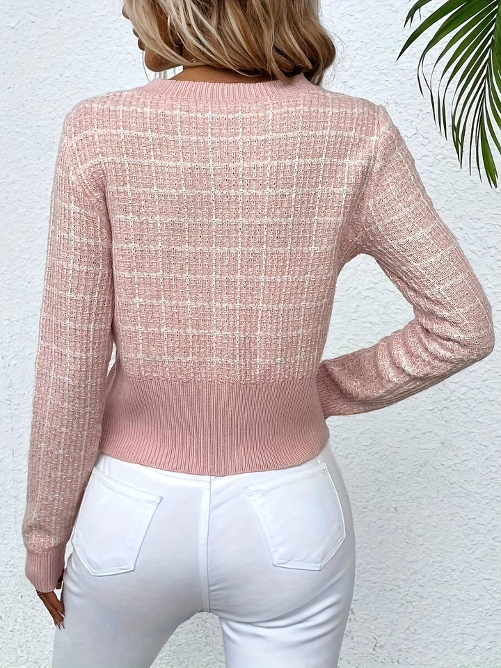 Eglantine | Women's Cropped Knit Cardigan | Houndstooth Button Up