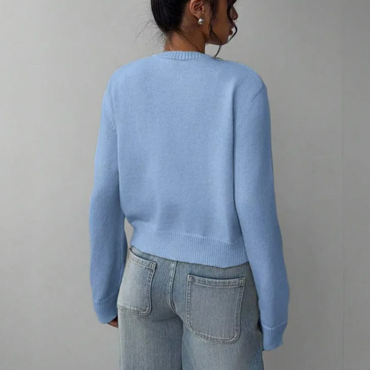 Venetia | Women's Cropped Knit Cardigan | Ribbed Trim Button Up