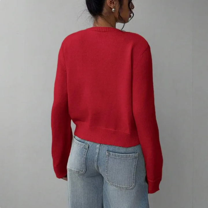 Venetia | Women's Cropped Knit Cardigan | Ribbed Trim Button Up