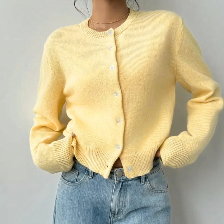 Venetia | Women's Cropped Knit Cardigan | Ribbed Trim Button Up