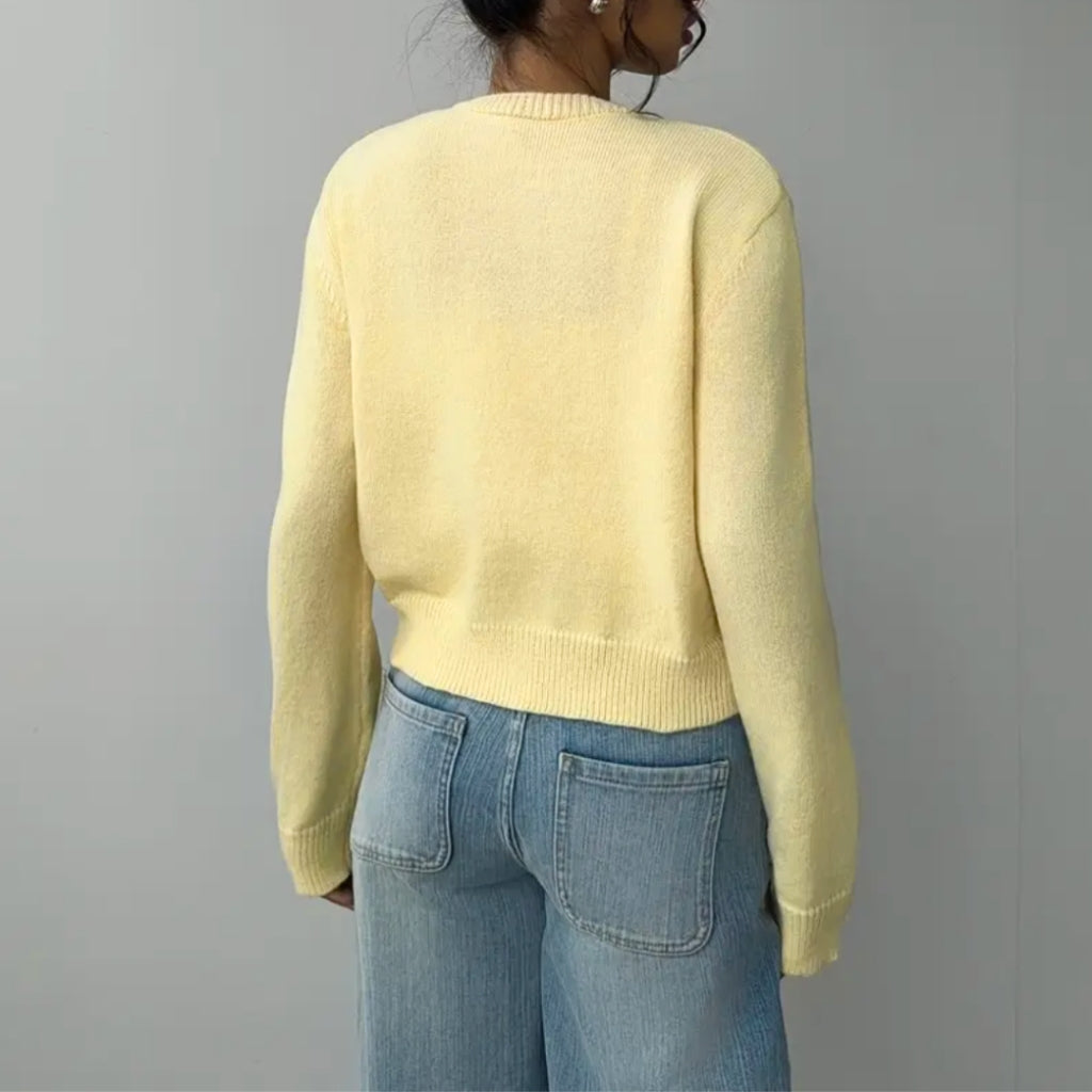 Venetia | Women's Cropped Knit Cardigan | Ribbed Trim Button Up
