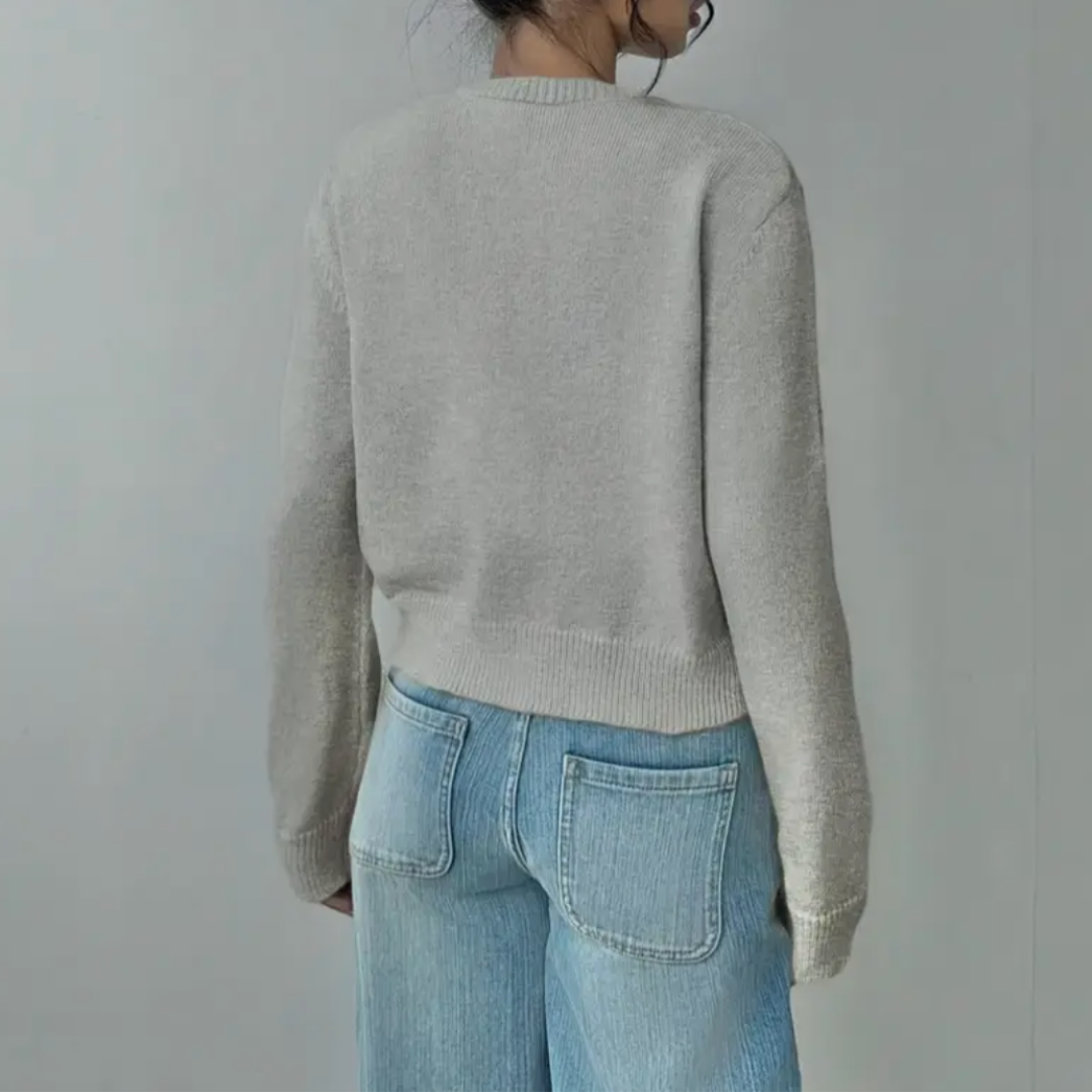 Venetia | Women's Cropped Knit Cardigan | Ribbed Trim Button Up