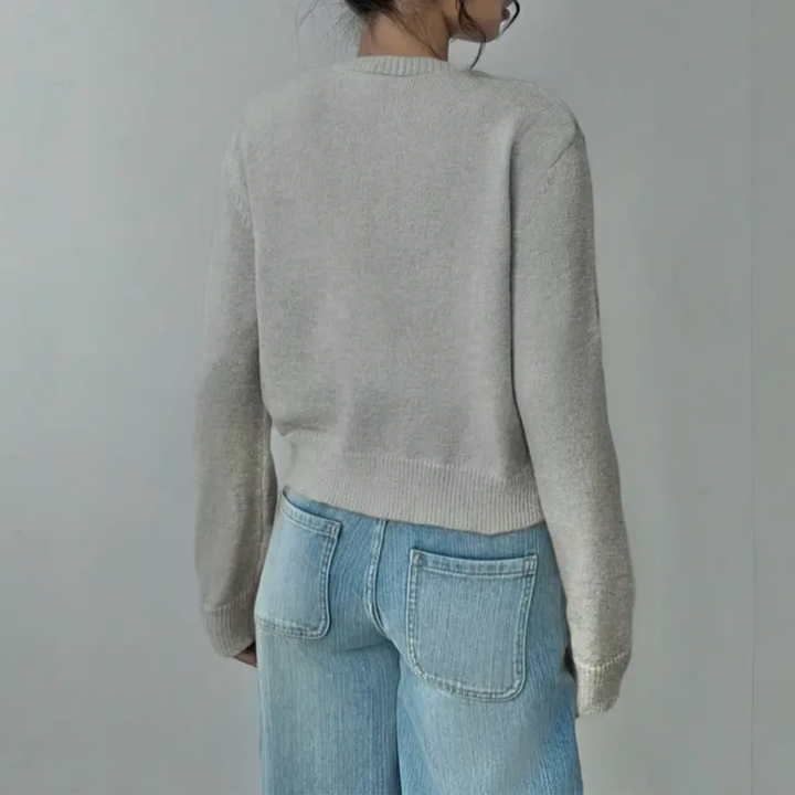 Venetia | Women's Cropped Knit Cardigan | Ribbed Trim Button Up