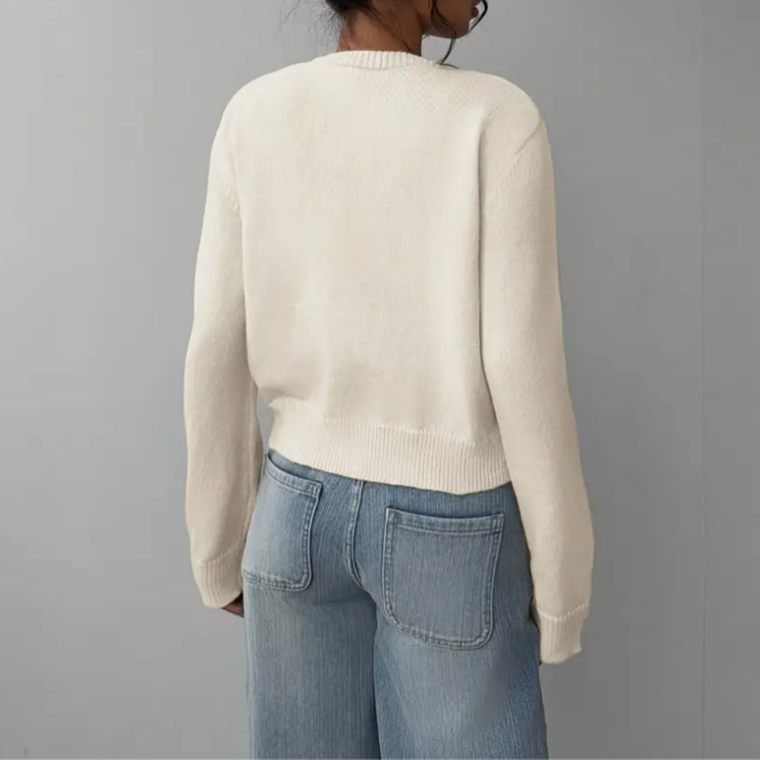 Venetia | Women's Cropped Knit Cardigan | Ribbed Trim Button Up