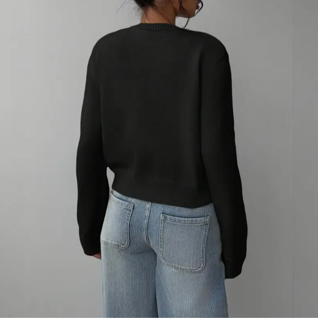 Venetia | Women's Cropped Knit Cardigan | Ribbed Trim Button Up